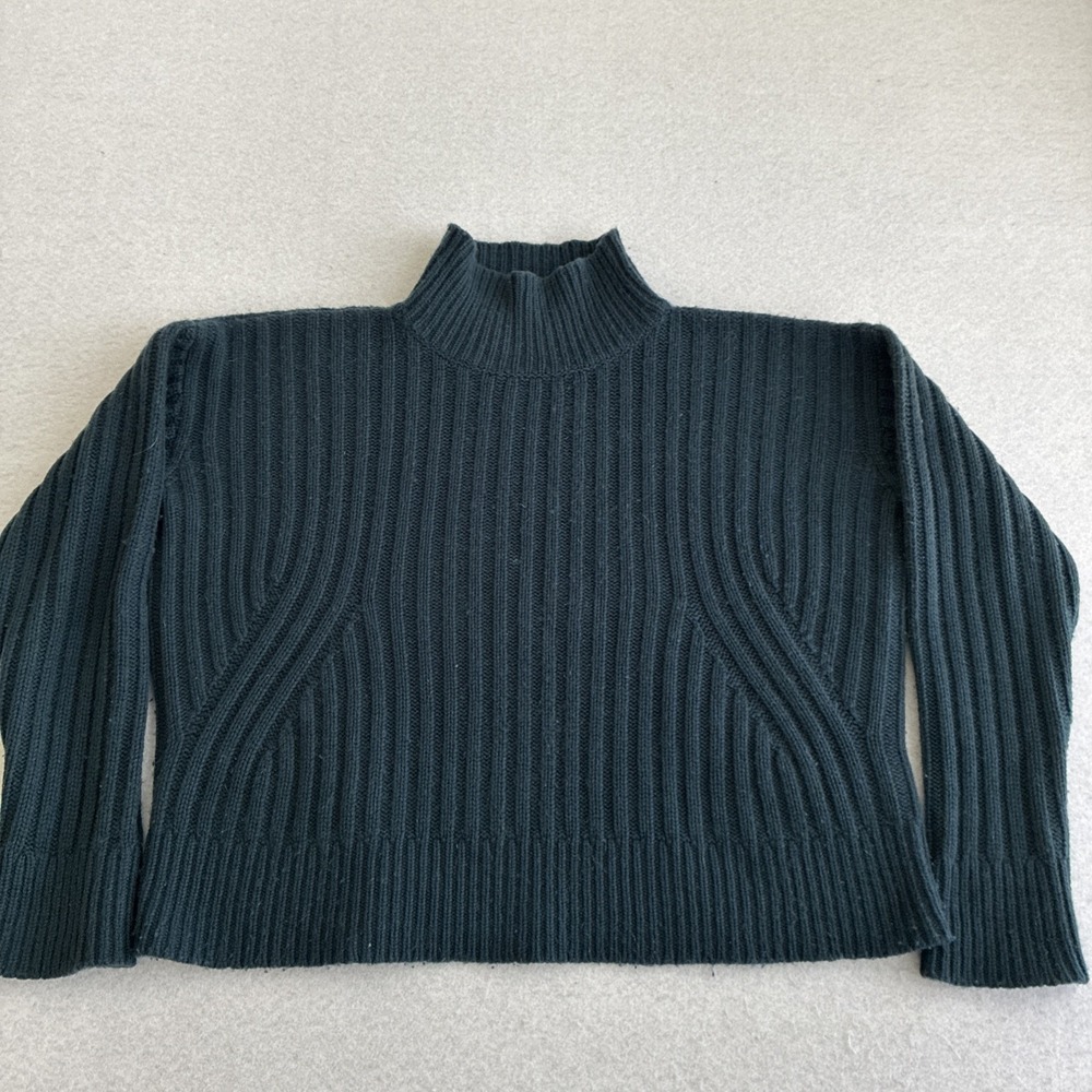 Organic John Patrick Women's Cashmere Merino Wool Navy Turtleneck Sweater Medium